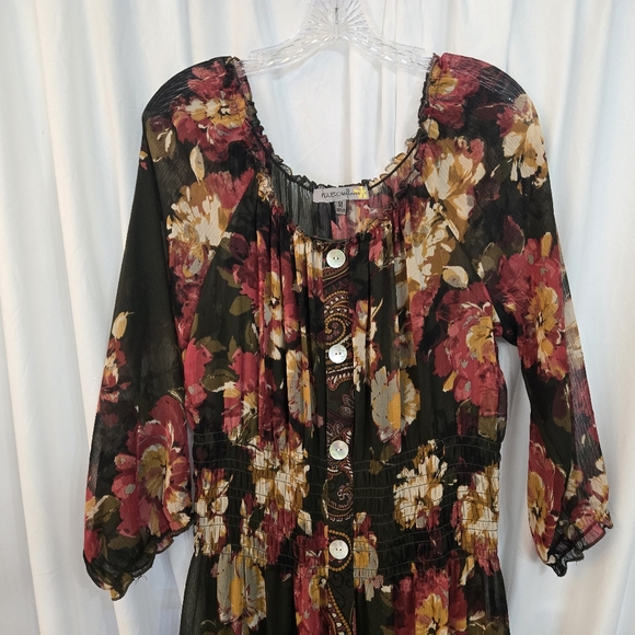 Figueroa & Flower Green/Pink Floral Maxi Loose Fit Dress Size M - Picture 1 of 10